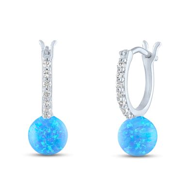 Blue Lab-Created Opal & White Lab-Created Sapphire Sphere Earrings Sterling Silver