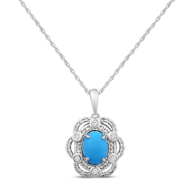 Turquoise & White Zircon Necklace Sterling Silver 18"