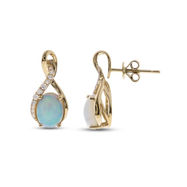 Opal & Diamond Earrings 1/8 ct tw Round-cut 10K Yellow Gold