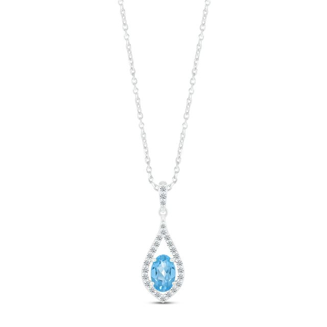 Swiss Blue Topaz & White Lab-Created Sapphire Necklace Sterling Silver 18"