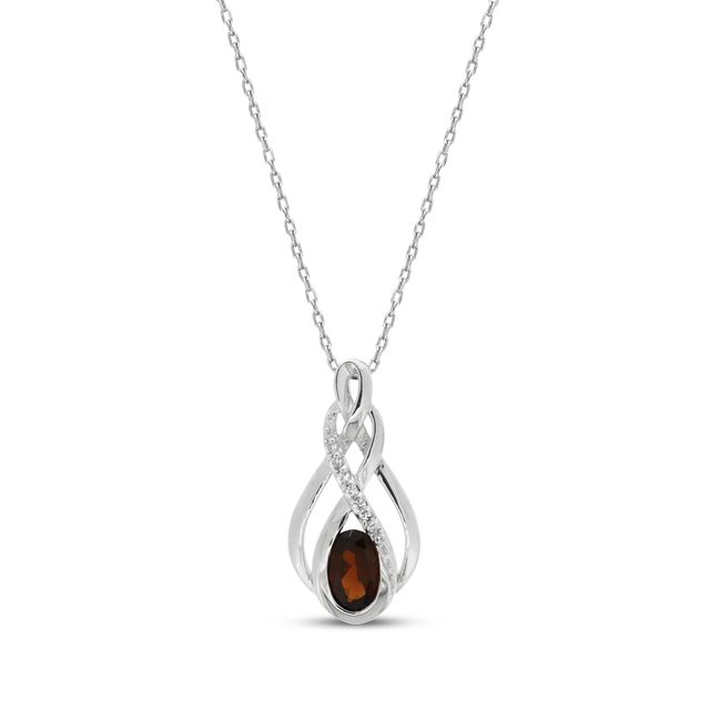 Oval-Cut Garnet & White Lab-Created Sapphire Necklace Sterling Silver 18"