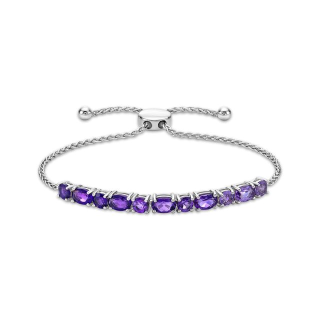 Oval & Round-Cut Amethyst Bolo Bracelet Sterling Silver