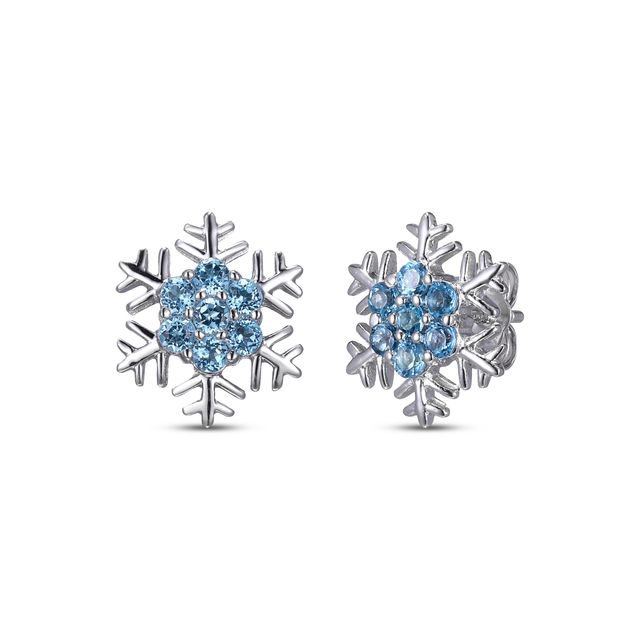 Round-Cut Swiss Blue Topaz Snowflake Stud Earrings Sterling Silver