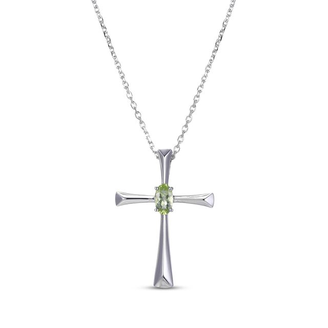 Oval-Cut Peridot Cross Necklace Sterling Silver 18”