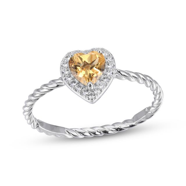 Heart-Shaped Citrine & White Lab-Created Sapphire Ring Sterling Silver