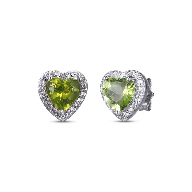 Heart-Shaped Peridot & White Lab-Created Sapphire Stud Earrings Sterling Silver