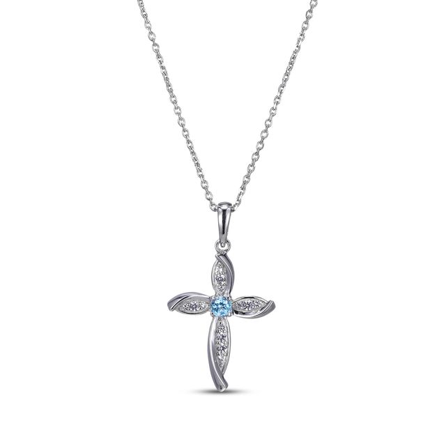 Round-Cut Swiss Blue Topaz & White Lab-Created Sapphire Cross Necklace Sterling Silver 18”