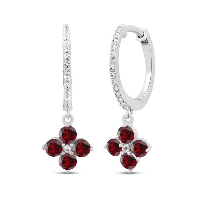 Round-Cut Garnet & White Lab-Created Sapphire Hoop Earrings with Drop Sterling Silver