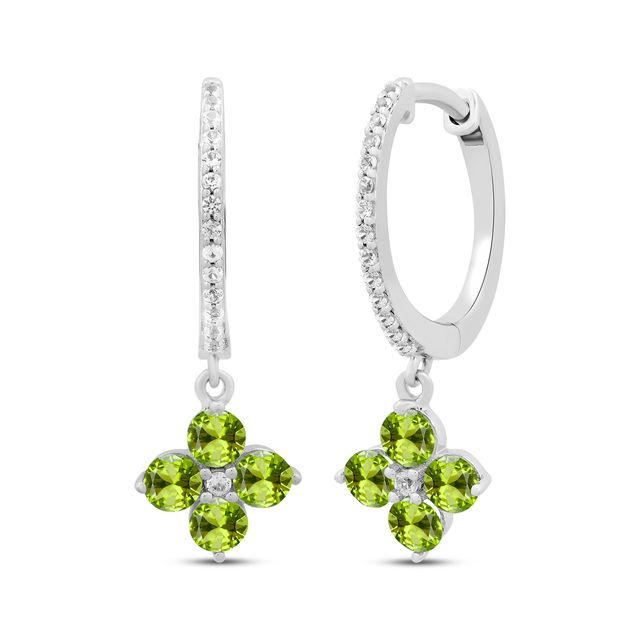 Round-Cut Peridot & White Lab-Created Sapphire Hoop Earrings with Drop Sterling Silver