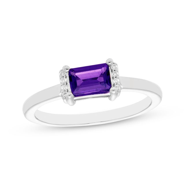 Rectangle-Cut Amethyst & Round-Cut White Lab-Created Sapphire Ring Sterling Silver