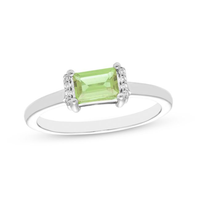 Rectangle-Cut Peridot & Round-Cut White Lab-Created Sapphire Ring Sterling Silver