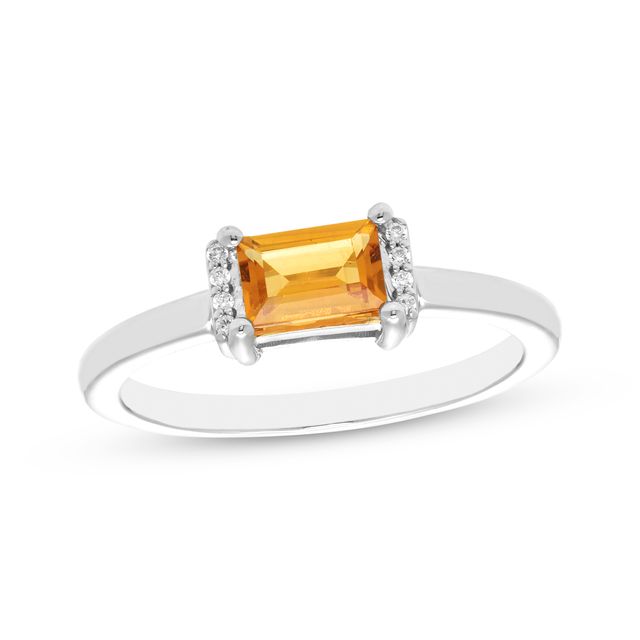 Rectangle-Cut Citrine & Round-Cut White Lab-Created Sapphire Ring Sterling Silver