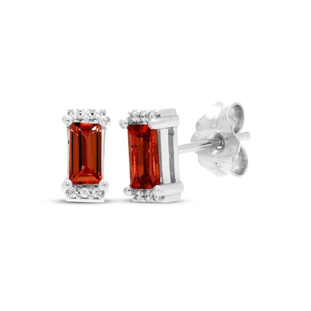 Rectangle-Cut Garnet & Round-Cut White Lab-Created Sapphire Stud Earrings Sterling Silver
