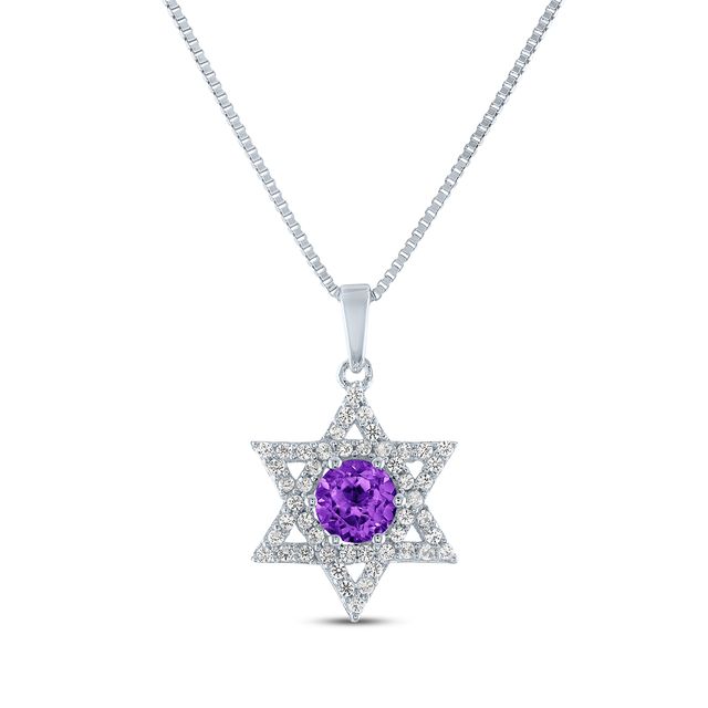 Round-Cut Amethyst & White Lab-Created Sapphire Star of David Necklace Sterling Silver 18"