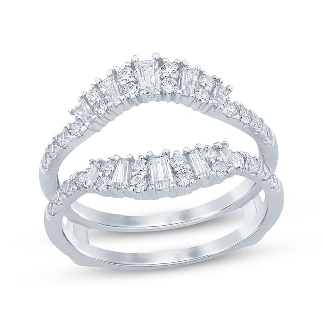 Tapered Baguette & Round-Cut Diamond Enhancer Ring 3/4 ct tw 14K White Gold