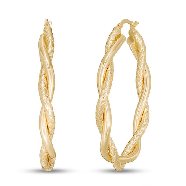Textured Twist Oval Hoop Earrings 14K Yellow Gold