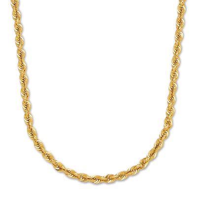 Semi-Solid Rope Chain Necklace 14K Yellow Gold 26"