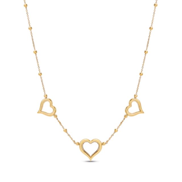 Heart Beaded Chain Necklace 10K Yellow Gold 18"