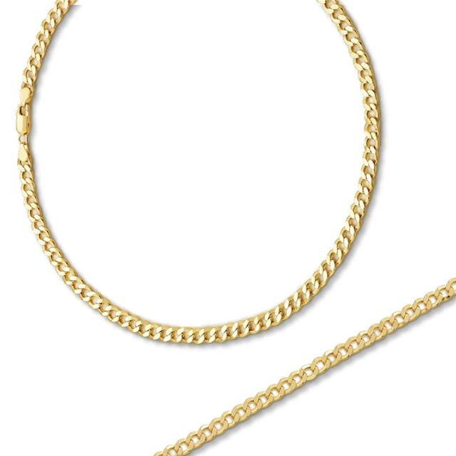 Semi-Solid Curb Chain Necklace & Bracelet 10K Yellow Gold