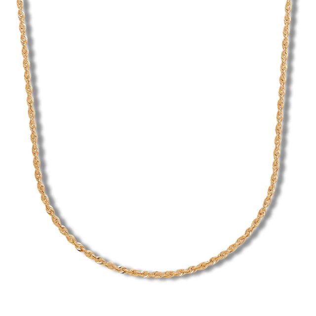 Semi-Solid Glitter Rope Chain Necklace 14K Yellow Gold 16"