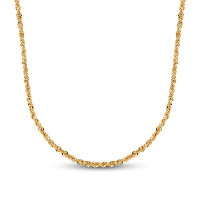 Semi-Solid Glitter Rope Chain Necklace 14K Yellow Gold 18"