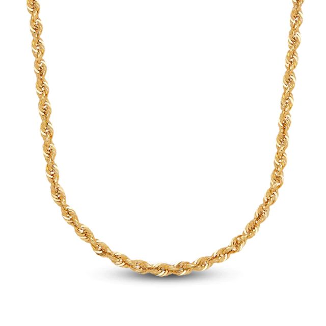 Semi-Solid Glitter Rope Chain Necklace 14K Yellow Gold 22"