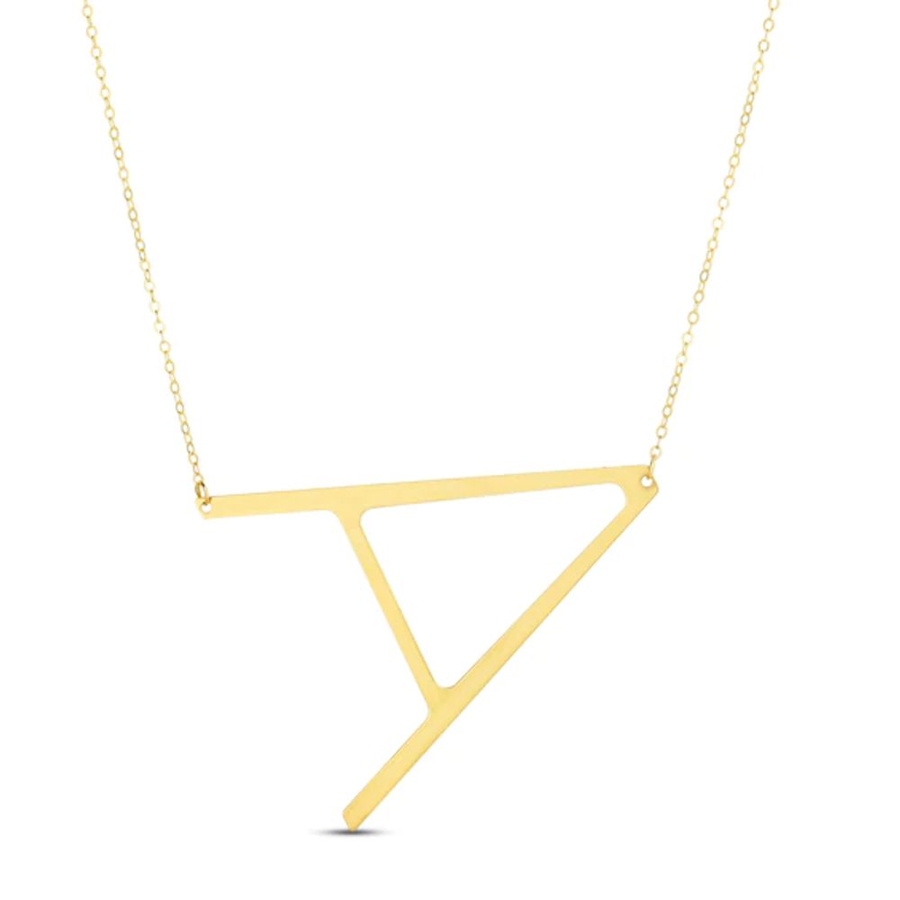 Large Sideways A Necklace 14K Yellow Gold 18"