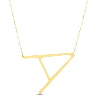 Large Sideways A Necklace 14K Yellow Gold 18"