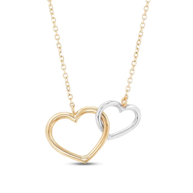 Hollow Double Heart Necklace 10K Two-Tone Gold 18"