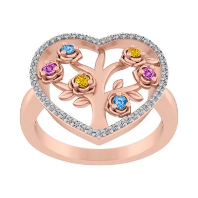 Birthstone Family & Mother's Tree Heart Ring