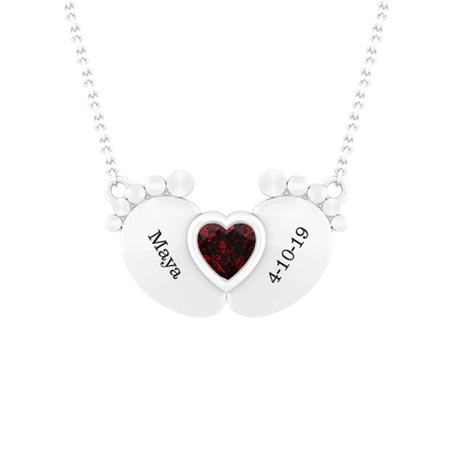 Birthstone Baby Feet Heart Necklace