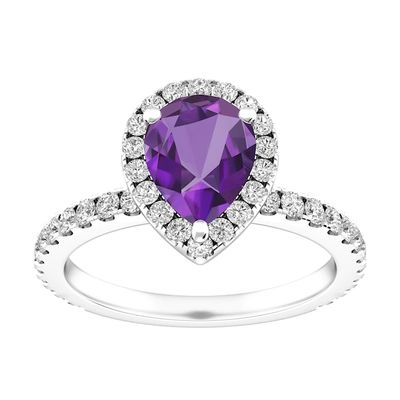 Sterling Silver Amethyst Pear And White Topaz Heart Ring