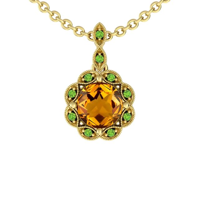 Citrine and Peridot Fashion Pendant 10K Yellow Gold