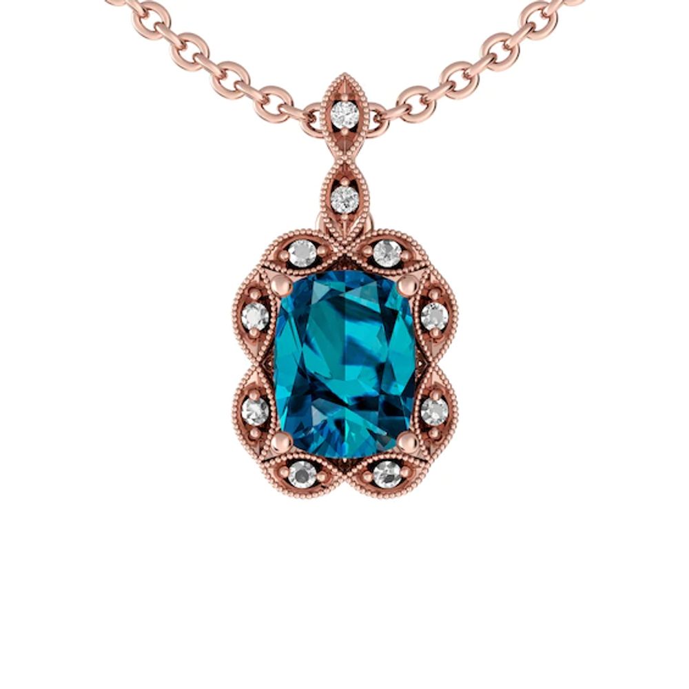 London Blue Topaz and White Topaz Fashion Pendant 10K Rose Gold