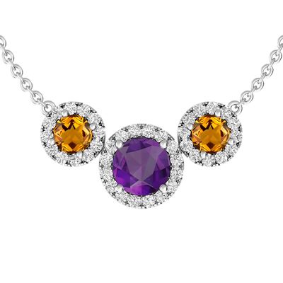 Amethyst and White Topaz and Citrine Fashion Pendant Sterling Silver