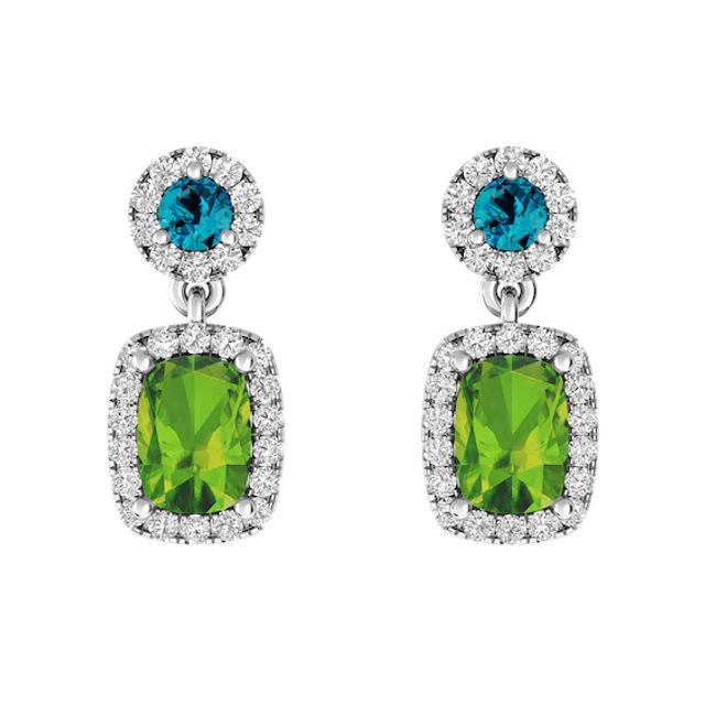 Peridot and London Blue Topaz and White Topaz Fashion Earrings Sterling Silver