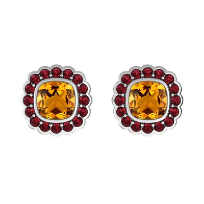 Citrine and Garnet Fashion Earrings Sterling Silver