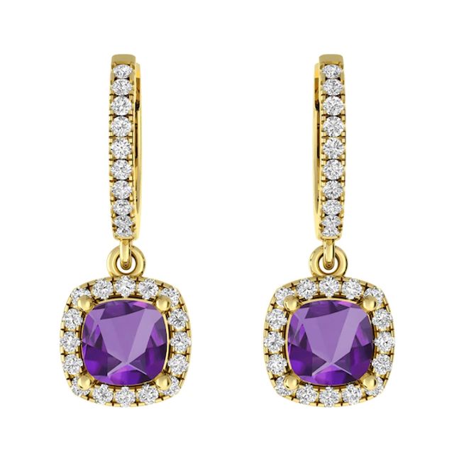 Amethyst and White Topaz Fashion Earrings 10K Yellow Gold