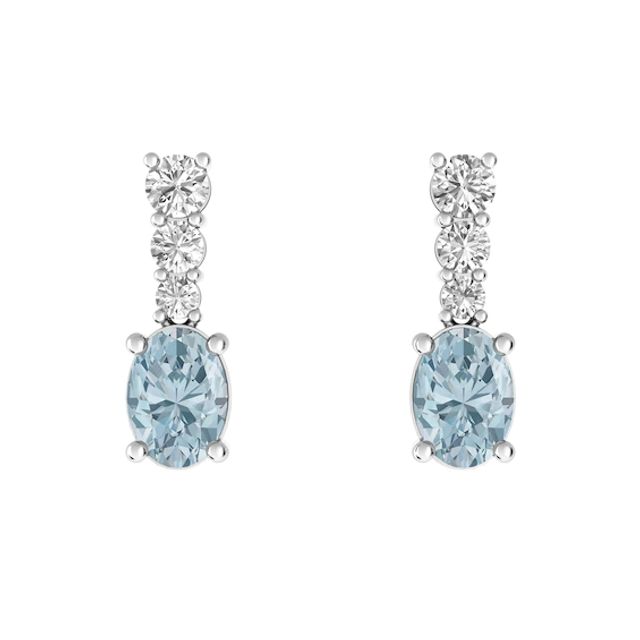 Aquamarine and White Topaz Fashion Earrings Sterling Silver