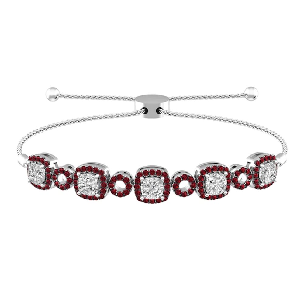 White Topaz and Garnet Fashion Bracelet Sterling Silver