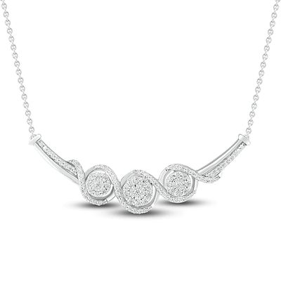 Three-Stone Diamond Necklace 1/2 ct tw Round-Cut Sterling Silver 18"