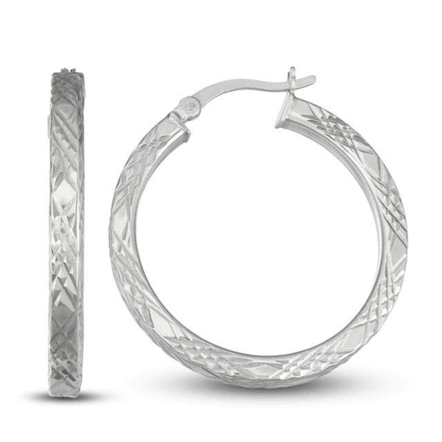 Diamond Cut Hoop Earrings Sterling Silver 30mm