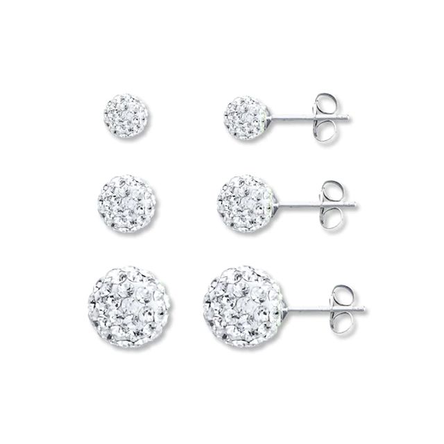 Crystal Earrings Set Sterling Silver