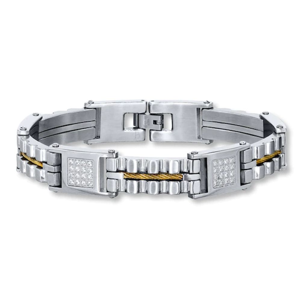 Men's Bracelet Cubic Zirconia Stainless Steel 9"