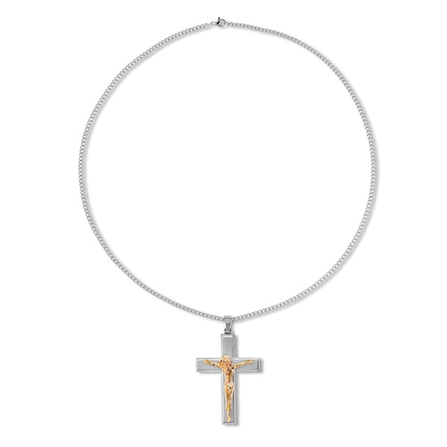 Men's Crucifix Necklace Stainless Steel & Yellow Ion-Plating