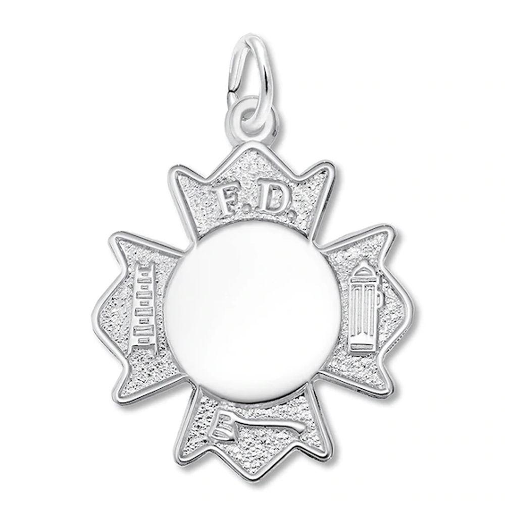 Fire Badge Charm Sterling Silver