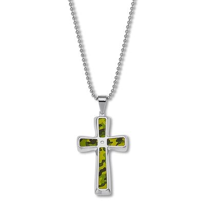 Men's Camouflage Cross Necklace Stainless Steel