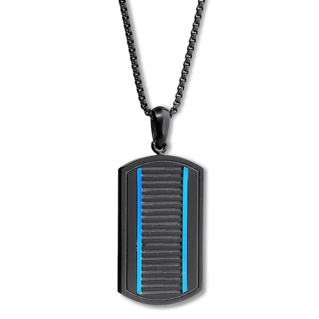 Striped Dog Tag Necklace Stainless Steel