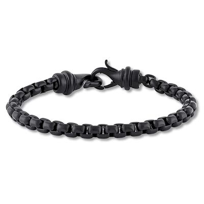 Solid Black Ion-Plated Stainless Steel Box Chain Bracelet 8.5"
