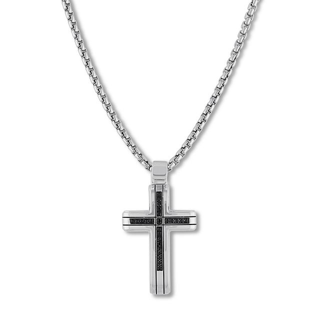 Black Diamond Cross Necklace 1/4 ct tw Stainless Steel